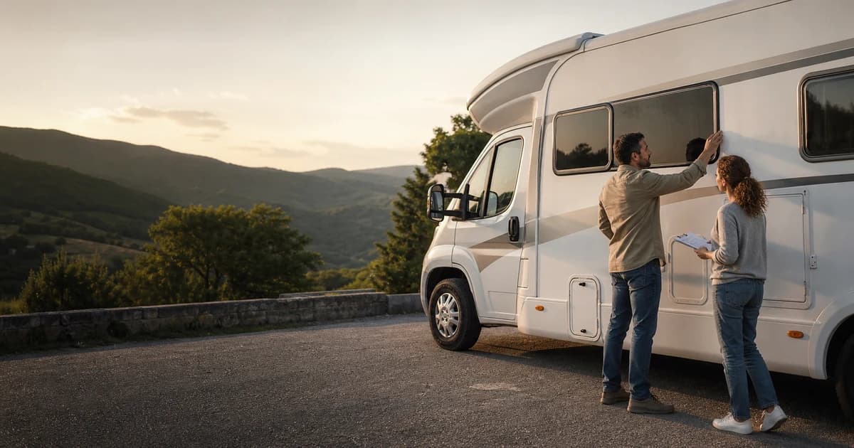 Persona revisando una autocaravana de segunda mano antes de comprar
