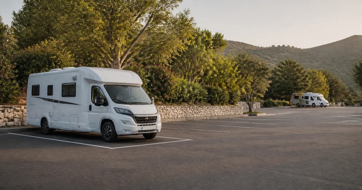 Autocaravana estacionada al atardecer en un lugar permitido