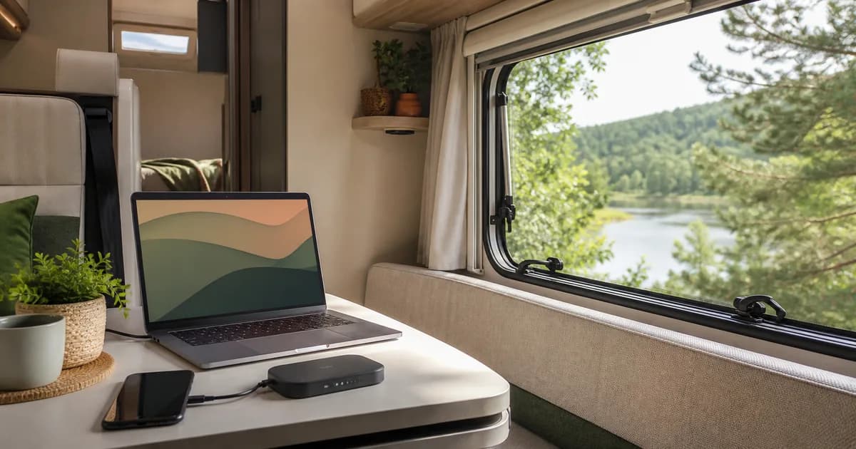 Equipo de conexión a internet preparado dentro de una autocaravana